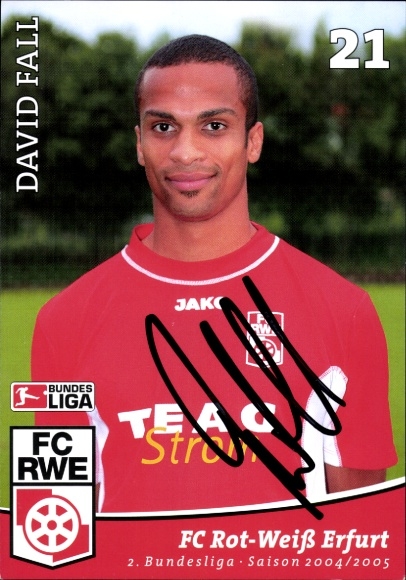 Autograph card footballer David Fall, FC Rot-Weiß Erfurt, autograph