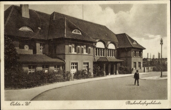 Ansichtkaart Oelde in Münsterland Westfalen, treinstationgebouw