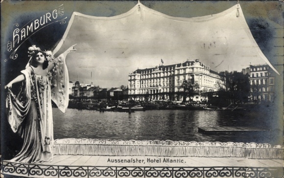 Postcard Hamburg Hohenfelde, Outer Alster, Hotel Atlantic