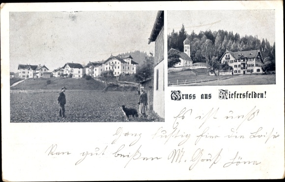 PC Kiefersfelden in the district of Rosenheim, Upper Bavaria, partial view of the town, residents, church