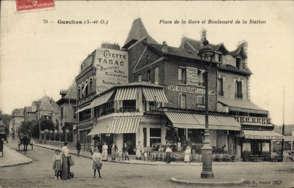 Postcard Garches Hauts de Seine, Place de la Gare and Boulevard de la Station, Restaurant de la Station