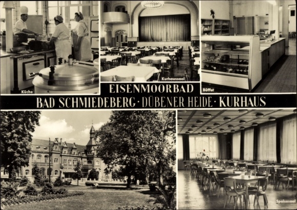 Postcard Bad Schmiedeberg in the Dübener Heide, Kurhaus, Eisenmoorbad, kitchen, buffet, hall