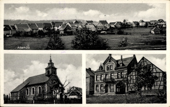 Postcard Alterkülz in the Hunsrück, general view, church
