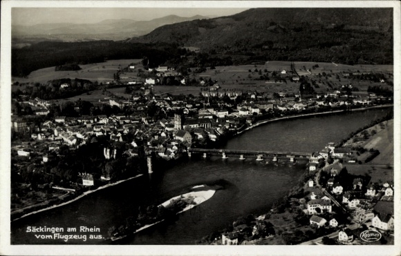 Postcard Bad Säckingen am Hochrhein, aerial view of Säckingen am Rhein, from the plane, Kermes