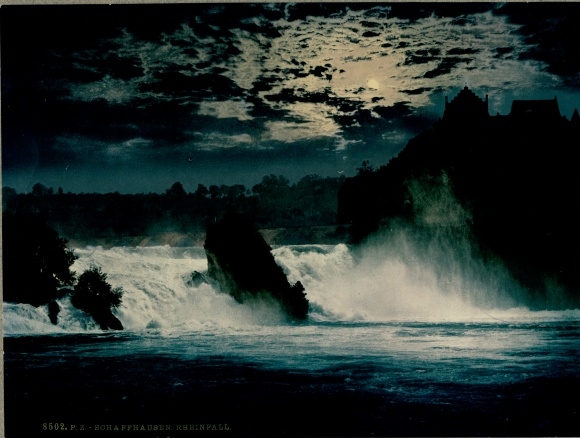 Photo Schaffhausen am Rhein Switzerland, Rhine Falls in the moonlight