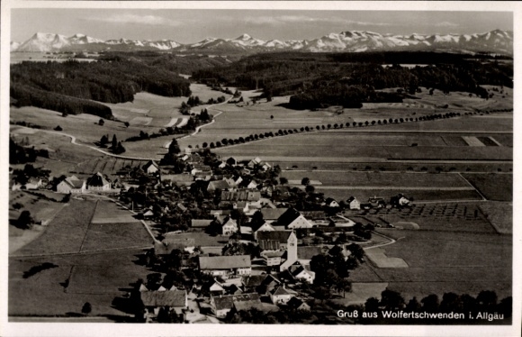 Postcard Wolfertschwenden in Unterallgäu, aerial photograph