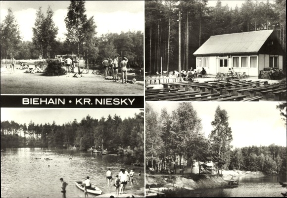 Postcard Biehain Horka in Upper Lusatia, outdoor pool and campsite Waldsee