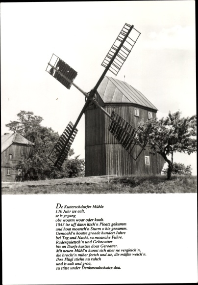 Ak Kottmarsdorf Kottmar in der Oberlausitz, Windmühle, De Kutterschdorfer Mühle, Gedicht Mundart