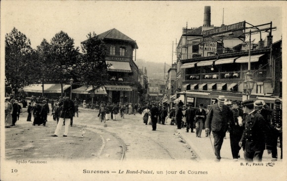 Ak Suresnes Hauts de Seine, Le Rond-Point, Menschenmenge, Geschäfte, Straßenansicht, Paris