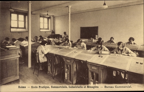 Postcard Reims Marne, Practical, Commercial, Industrial and Household School, Commercial Office