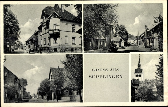 Postcard Süpplingen district of Helmstedt in Lower Saxony, street section, residential buildings, tower