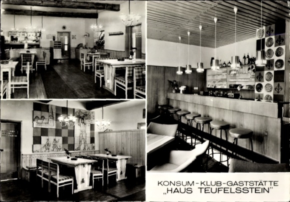 Postcard Ostseebad Lubmin Vorpommern, Konsum Klubgaststätte Haus Teufelsstein, interior views