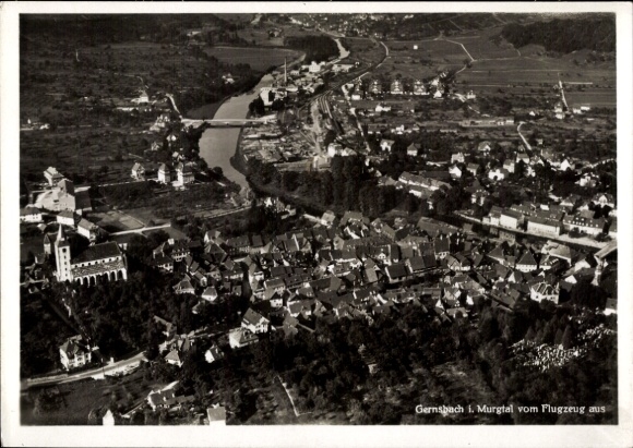 Postcard Gernsbach in the Murgtal Black Forest, aerial photograph