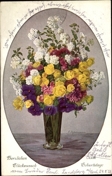 Artist Postcard Dutschmann, Bouquet in a Vase, Golden Ranunculus