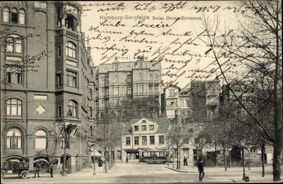 Ansichtkaart Hamburg Mitte Borgfelde, bij de Gesundbrunnen, tram