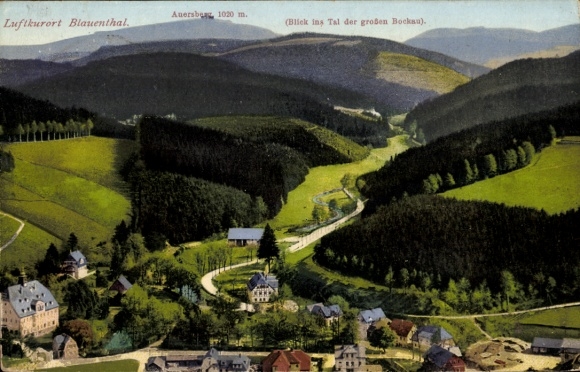 Postcard Blauenthal Eibenstock in the Ore Mountains, Panorama, Auersberg, Valley of the Great Bockau