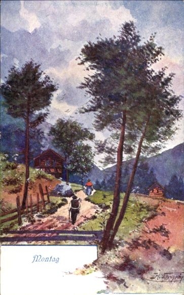 Artist Postcard Montag, village view