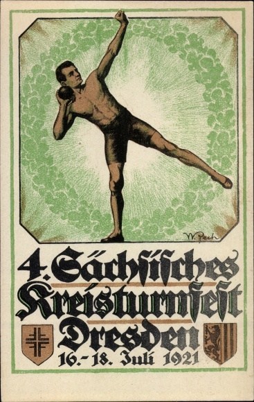 KP artysty Drezno, W. Pech, 4. Saksonia. Kreisturnfest 1921, Festsportkarte Nr.1, Kulomiot