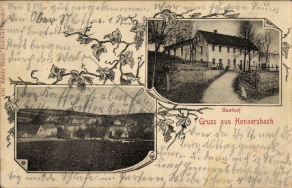 Ak Hennersbach Bad Gottleuba in Saksen, herberg, landschap, oude gebouwen, historisch uitzicht