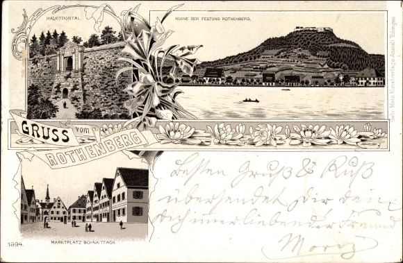 Litho Schnaittach im Nürnberger Land Bayern, Ruine der Festung Rothenberg, Marktplatz