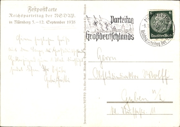 Postcard Reich Party Rally of the NSDAP Nuremberg 1938
