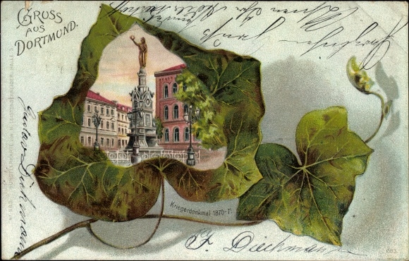 Ivy leaf litho Dortmund in the Ruhr area, lot at the war memorial 1870 - 71