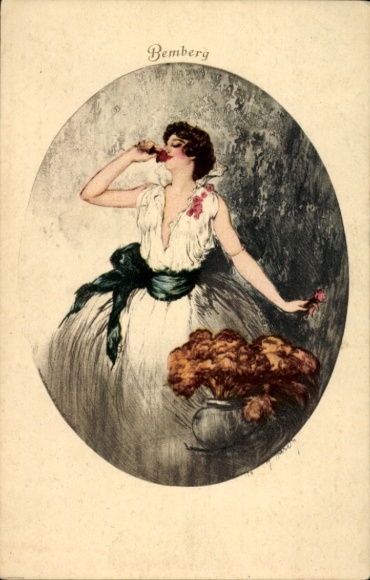 Artist PC Busi, A., Woman smells a rose