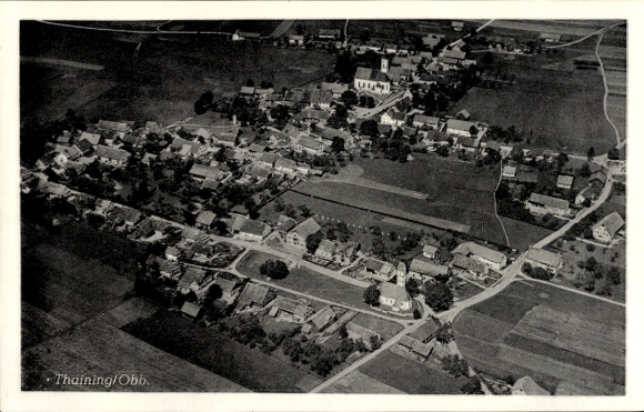 Postcard Thaining Upper Bavaria, aerial photograph