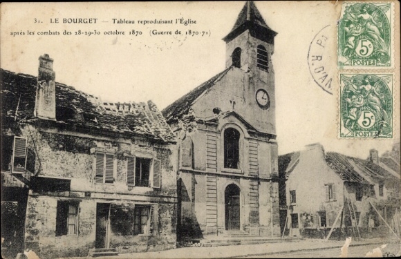 Ak Le Bourget Seine Saint Denis, Kirche, beschädigte Architektur, Nachkriegszeit, Kriegsgeschicht