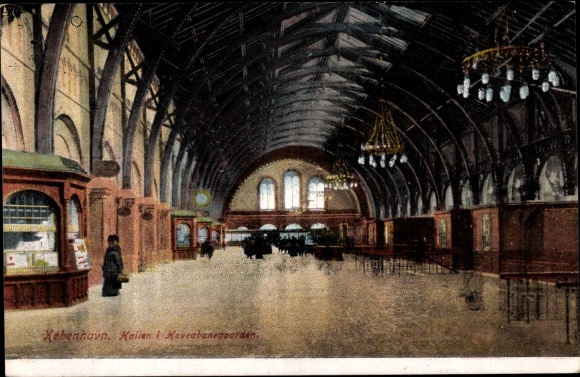 Postcard København Copenhagen Denmark, Hallen i Hoveabanegaarden, Railway Station, Interior View