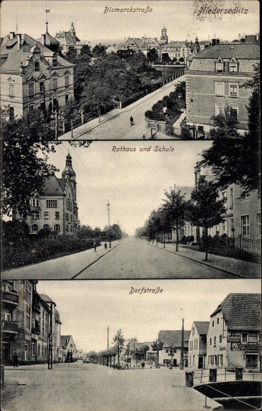 Postcard Dresden Niedersedlitz, Bismarckstraße, town hall, school, Dorfstraße