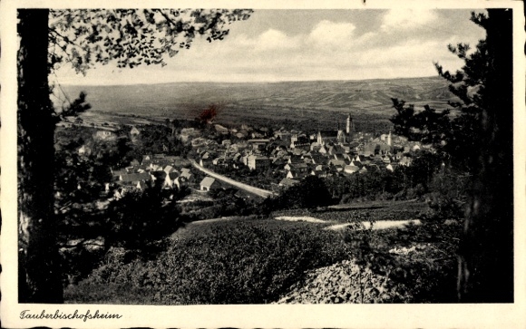 Postcard Tauberbischofsheim Württemberg, panoramic view of the town from the mountain