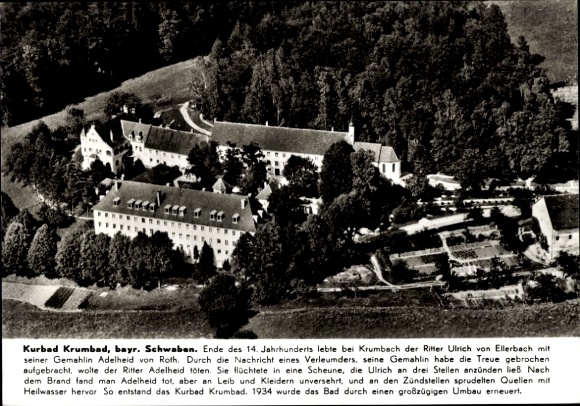 Postcard Krumbach Schwaben, aerial photograph, spa