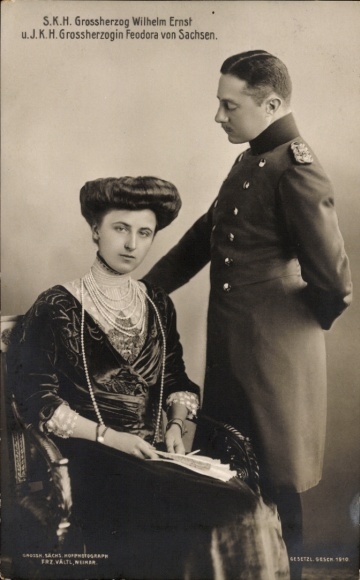 Postcard Grand Duke Wilhelm Ernst of Saxony Weimar Eisenach, Grand Duchess Feodora of Saxony