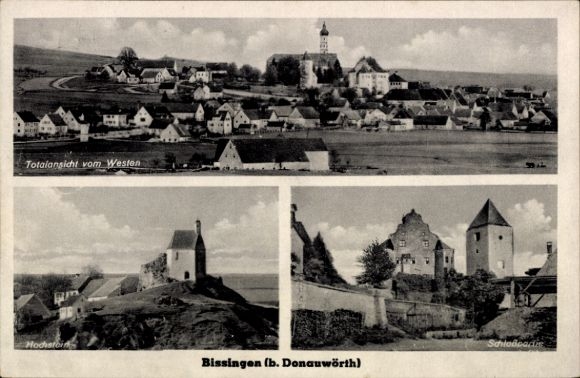 Postcard Bissingen Swabia, total view from the west, Hochstein, castle