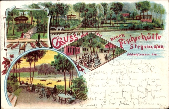 Litho Berlin Zehlendorf, Schlachtensee, Fischerhütte Stegmann