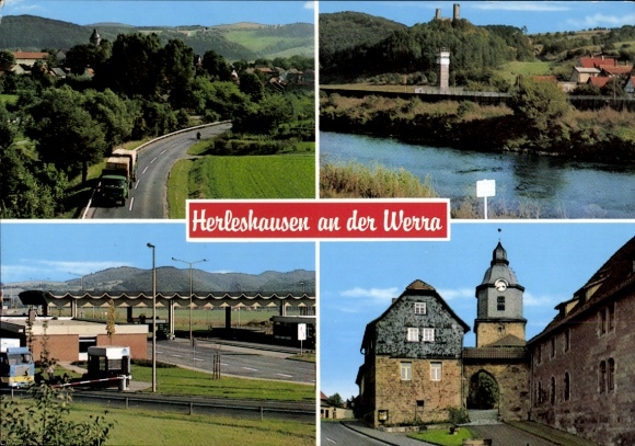 Ak Herleshausen in Hessen, gedeeltelijk zicht met zonegrens, grenscontrolepunten