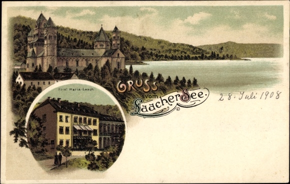Chromo-Litho Glees in the Eifel, Kloster Maria Laach, Laacher See, Hotel