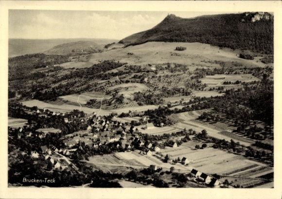 Postcard Brucken Lenningen Swabian Alb, aerial photograph