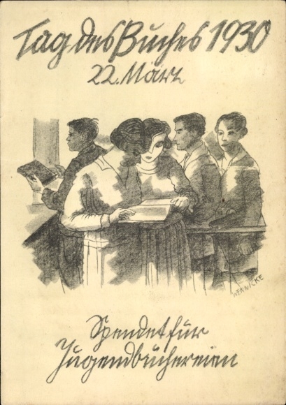 Artist Postcard Wernicke, Book Day, March 22, 1930, youth library