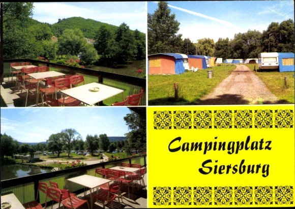 Ak Siersburg im Saarland, Campingplatz, Terrasse, Zeltplatz