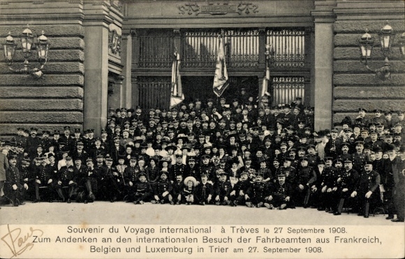 Ak Trier, Intern. Besuch der Fahrbeamten aus Frankreich, Belgien und Luxemburg 1908