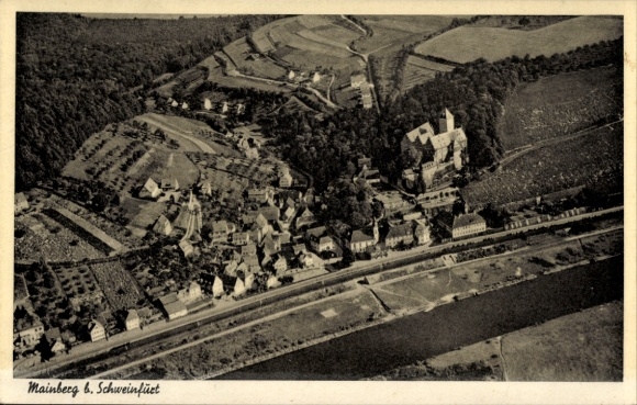 Postcard Mainberg (near Schweinfurt) Schonungen in Lower Franconia, Mainberg Castle, aerial photograph
