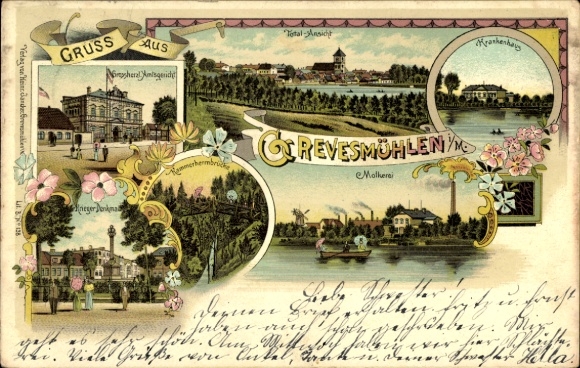 Chromo-Litho Grevesmühlen in Mecklenburg, District Court, Hospital, War Memorial