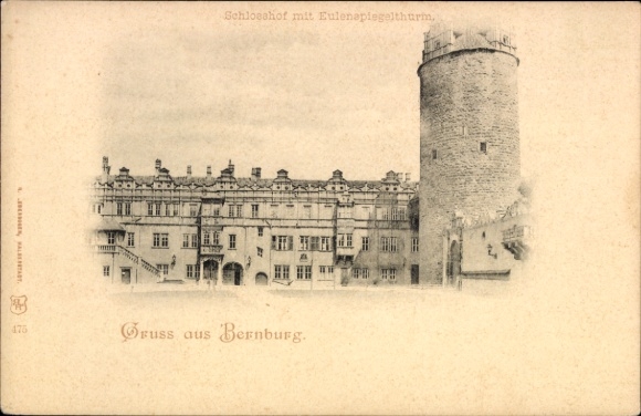 PC Bernburg an der Saale, castle courtyard with Eulenspiegel tower, from Bernburg.