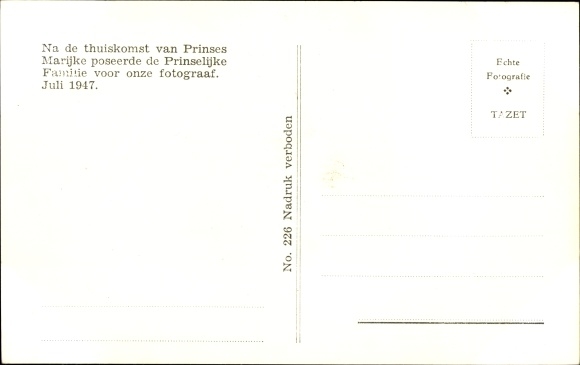 Postcard Queen Juliana of the Netherlands, Prince Bernhard, Princess Beatrix, Irene, Margriet, Christina