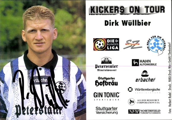 Karta autografu piłkarza Dirka Wüllbiera, SV Stuttgarter Kickers, autograf