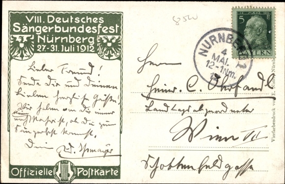 Coat of arms artist PC Schmidt, C., Nuremberg, 50th anniversary of the German Singers&#39; Association 1912, Singers&#39; Association Festival