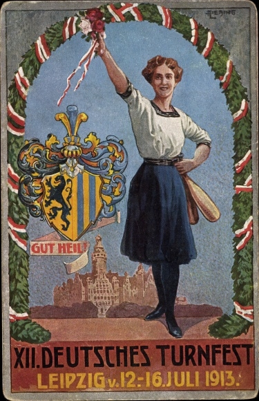 Coat of arms artist PC Liebing, Leipzig in Saxony, 7th Gymnastics Festival 12th to 16th July 1913, Gut Heil