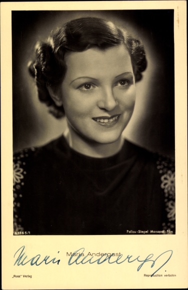 Postcard actress Maria Andergast, portrait, autograph